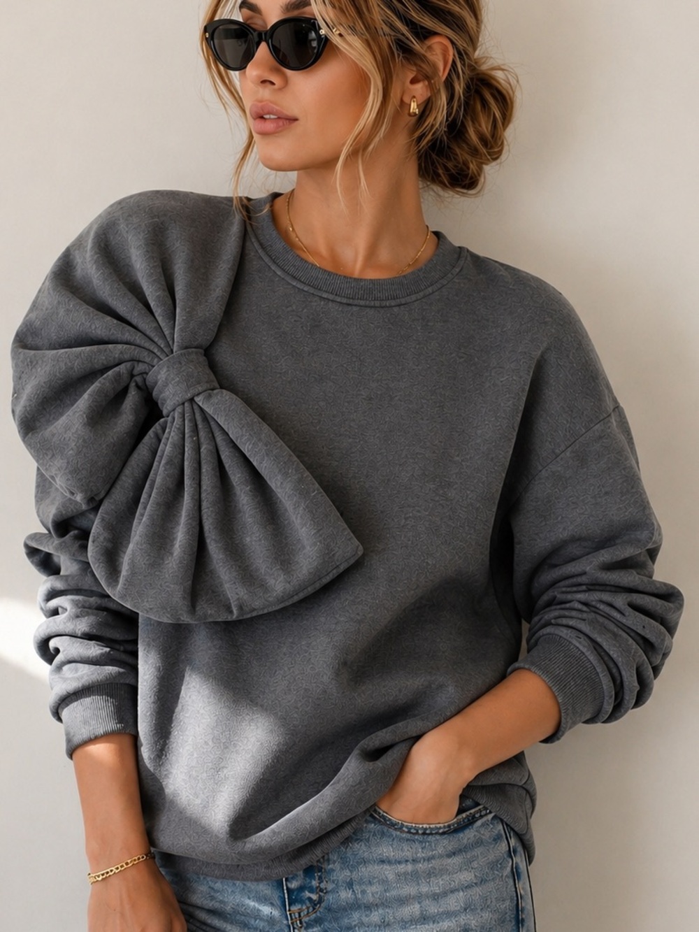 Coquette Bow Sweatshirt Oversized Statement Bow Crewneck Chic Pullover